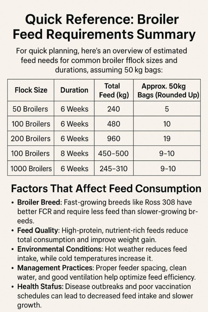 How Many Bags of Feed for 50, 100, 200 Broilers (6 & 8 Weeks)