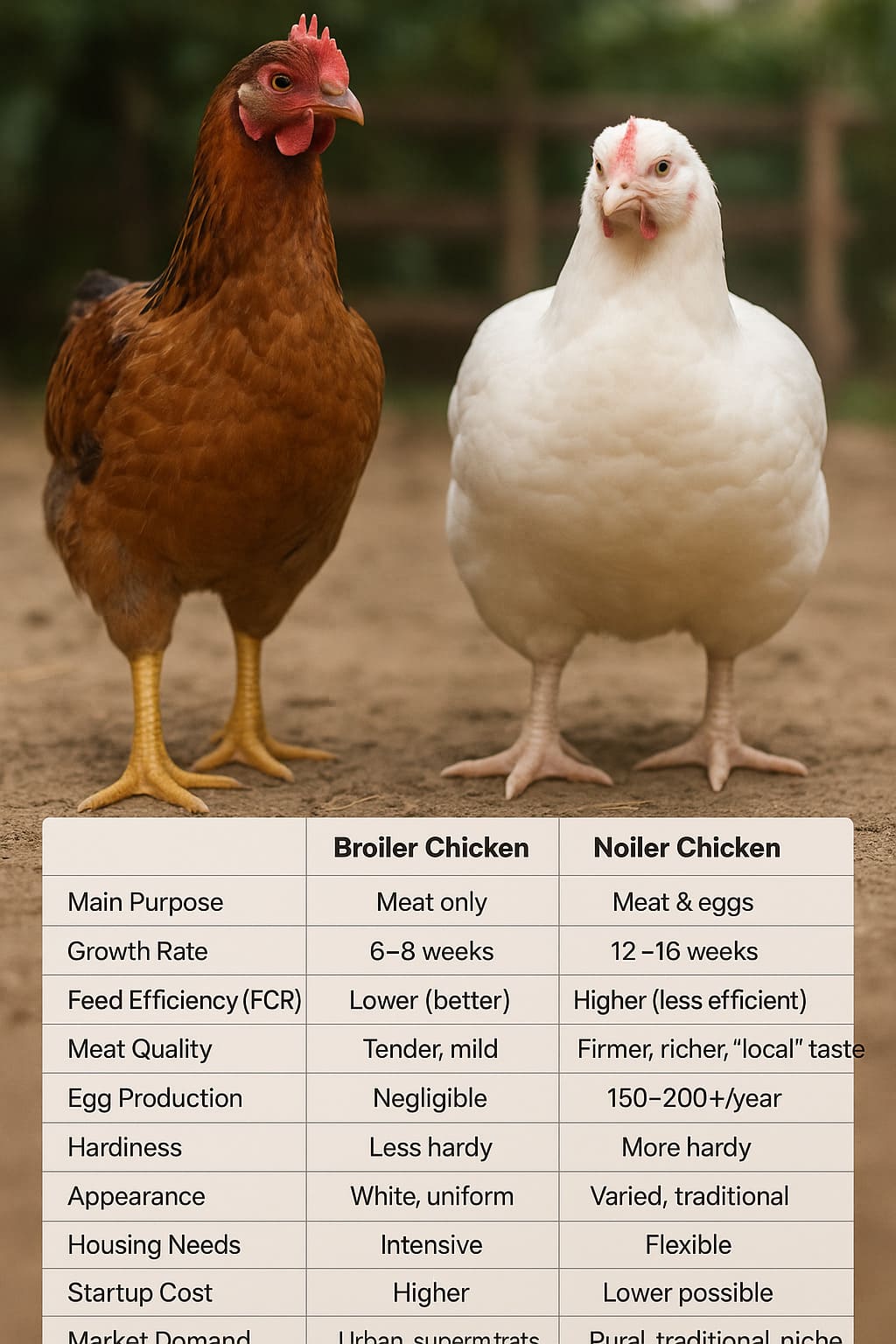Noiler Chicken vs Broiler Chicken: 13 Key Differences Every Poultry Farmer Needs to Know & Which is More Profitable?